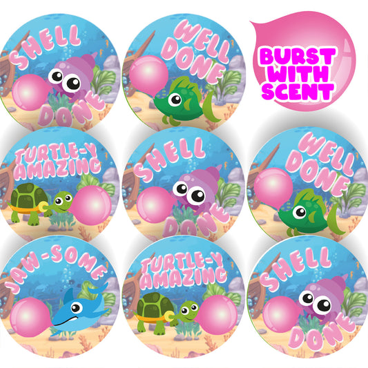 Sticker Stocker - 120 Bubble gum Buddies 30mm Scented Reward Stickers for Teachers, Parents and Party Bags