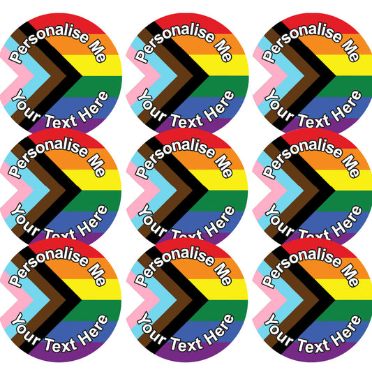 Sticker Stocker - 144 Personalised LGBT Pride Flag Round Sticker Labels