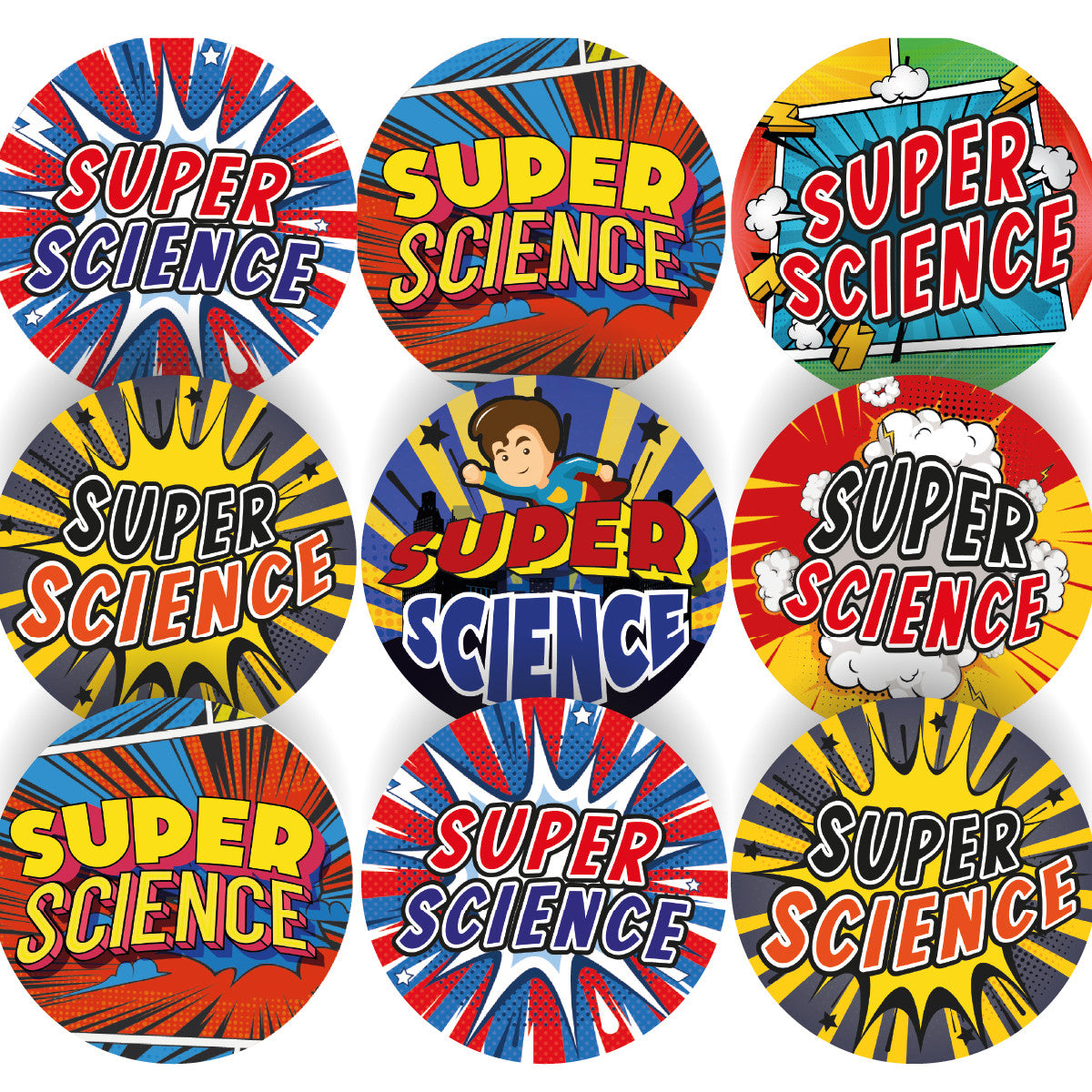 Sticker Stocker - 144 Superhero Science  - 30mm - Glossy Reward Stickers for Teachers & Parents