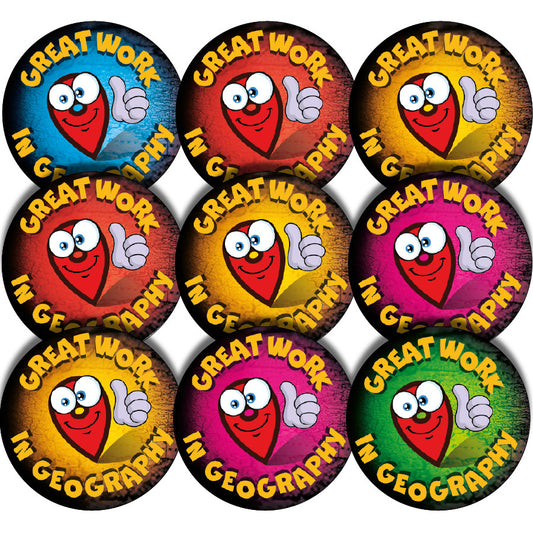 144 Great Work In Geography - 30mm - Glossy Reward Stickers for Teachers & Parents