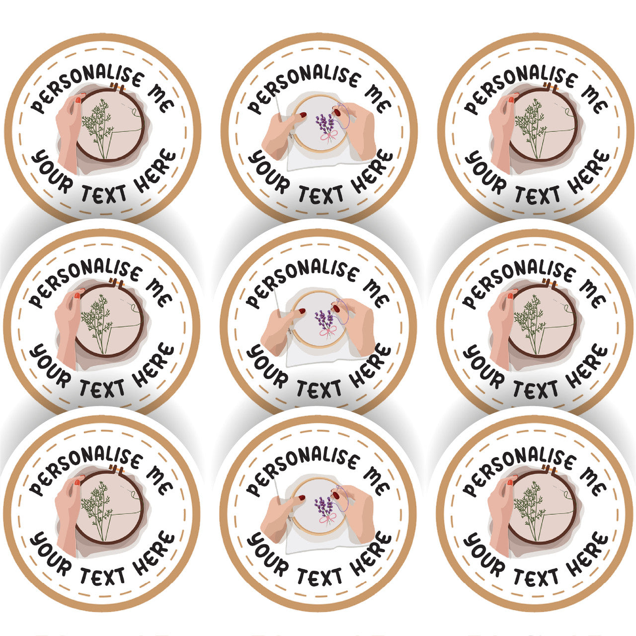 144 Personalised Handmade Embroidery Sewing 30mm Glossy Stickers Labels