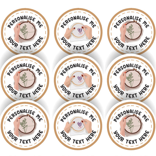 144 Personalised Handmade Embroidery Sewing 30mm Glossy Stickers Labels