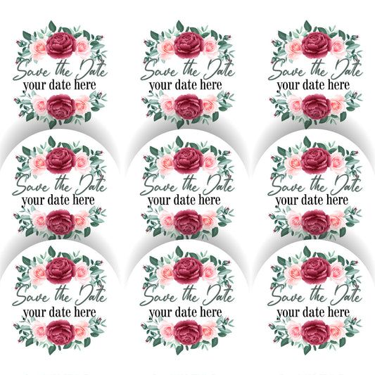 144 Save The Date Personalised 30 mm Glossy Stickers Invitation Favours Labels