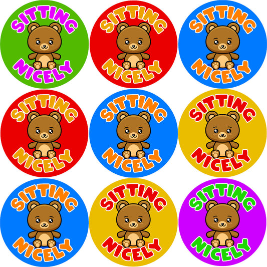 Sticker Stocker - 144 Sitting Nicely 30mm Stickers Glossy Reward Stickers
