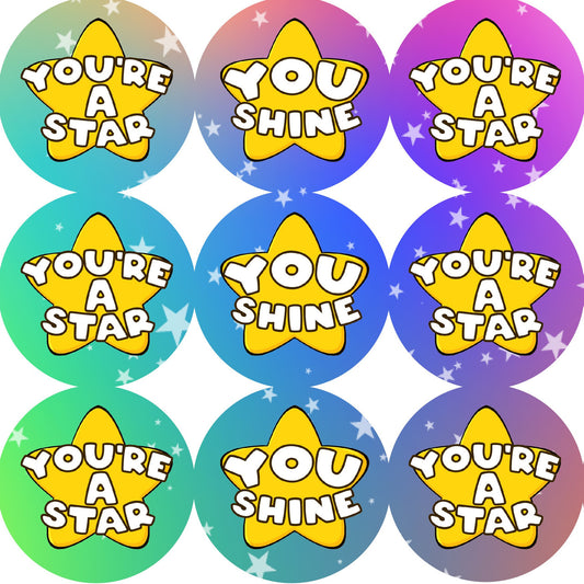 Sticker Stocker - 144 Star Shine 30mm Stickers Glossy Reward Stickers for School Teachers, Parents and Nursery