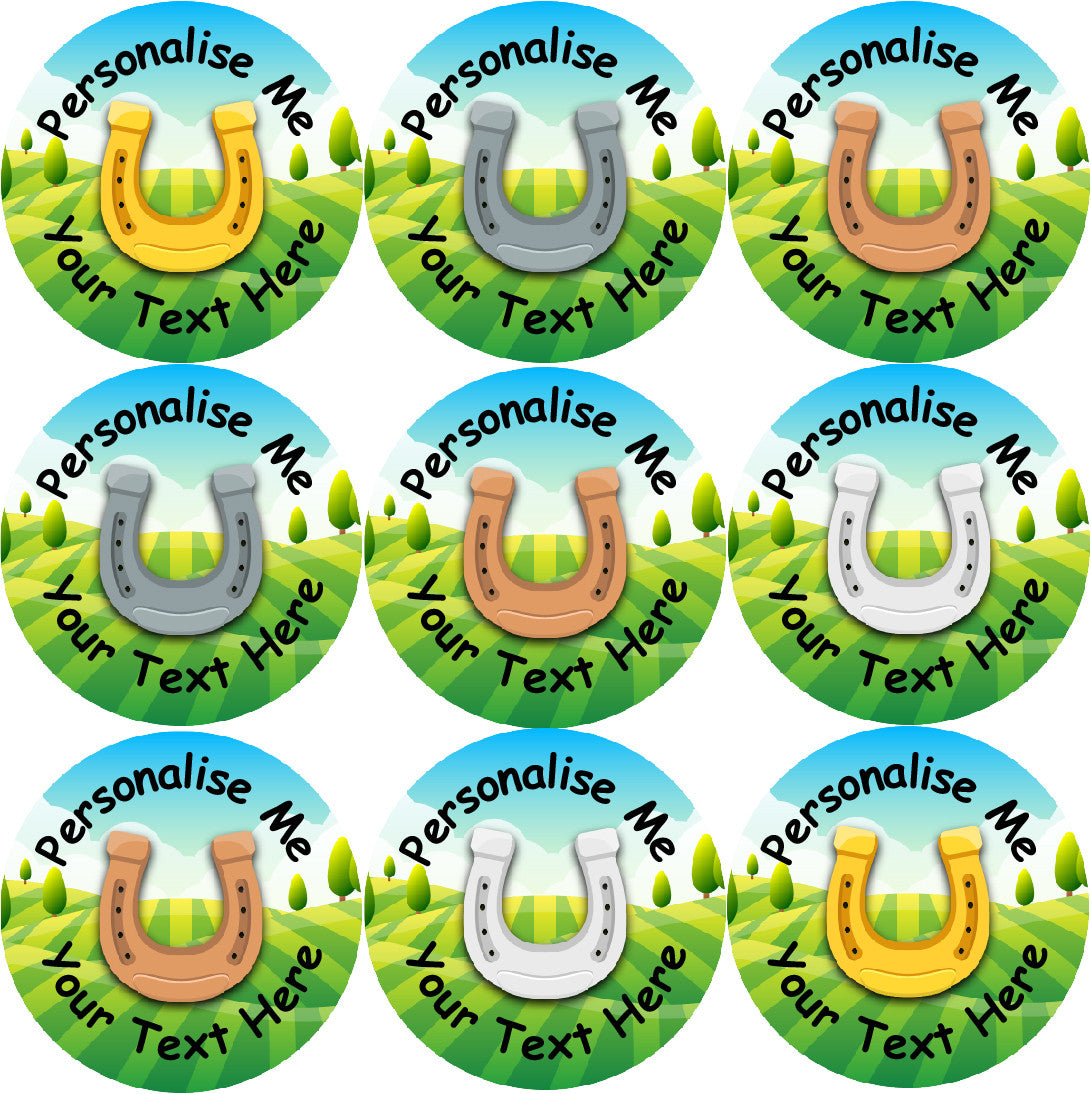 144 Personalised Horseshoe Hills 30mm Reward Stickers for School Teachers, Parents and Nursery