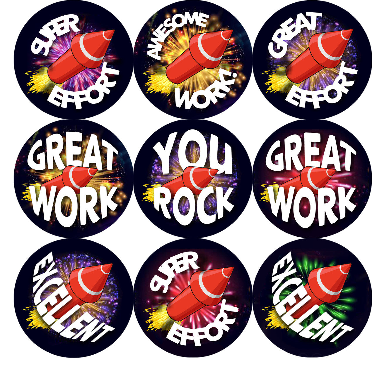 Sticker Stocker - 144 Firework Praise 30mm Stickers Glossy Reward Stickers