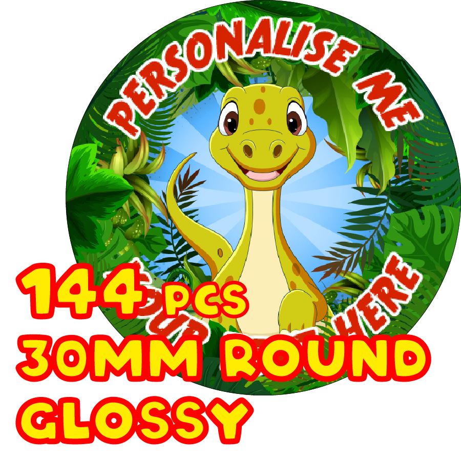 144 Personalised 30mm Jurassic Dinosaur Reward Stickers for School Teachers, Parents and Nursery