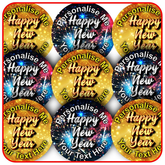144 Happy New Year 30mm Personalised Glossy Stickers