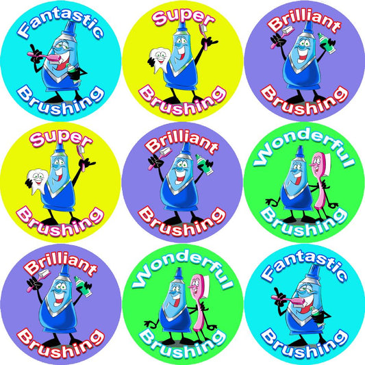 144 Brilliant Brushing 30mm Reward Stickers for Teachers, Parents. Dentist and Party Bags