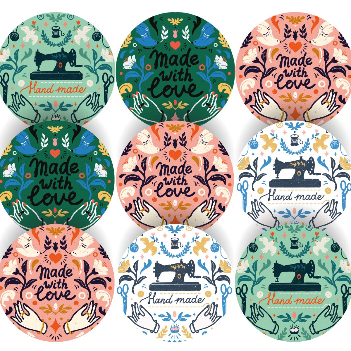 144 Handmade Sewing  30mm Stickers Glossy  Crafting Gift Packaging Seal Labels