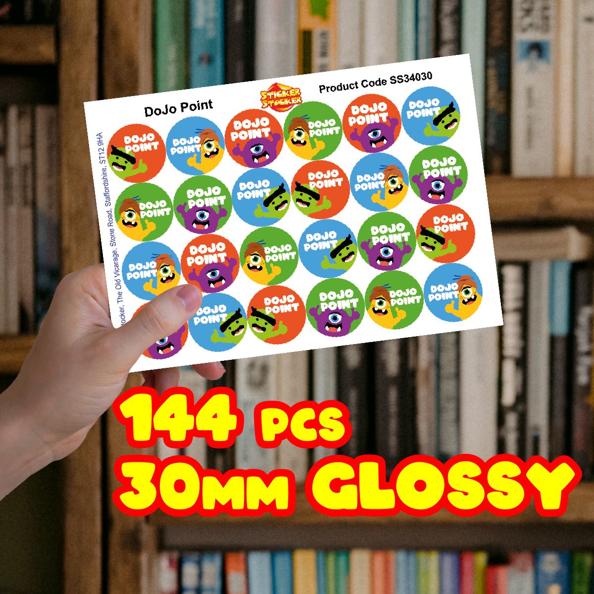144 DoJo Points - 30mm - Glossy Reward Stickers for Teachers & Parents