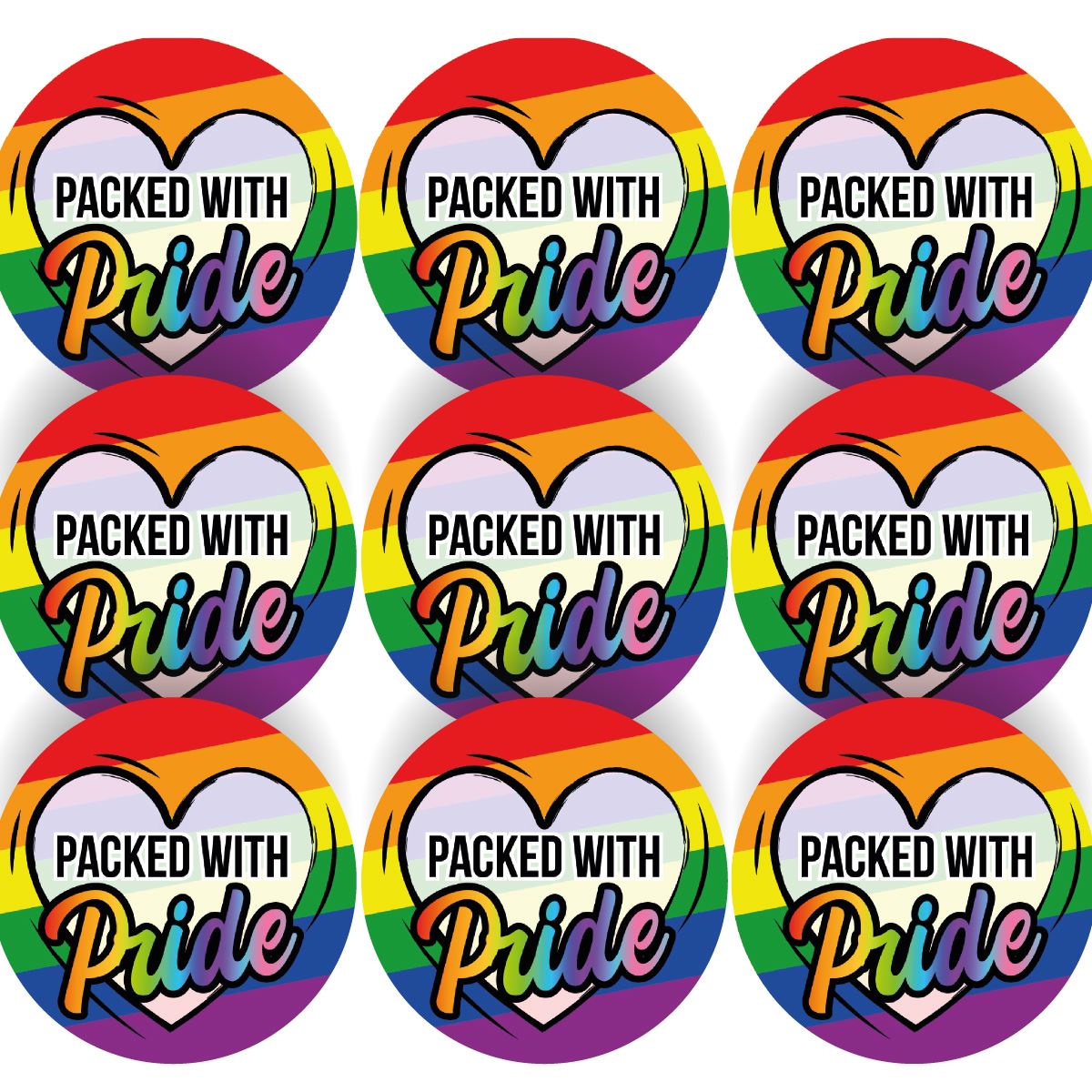 144 Colourful LGBT Packed With Pride Hearts 30mm Glossy Stickers