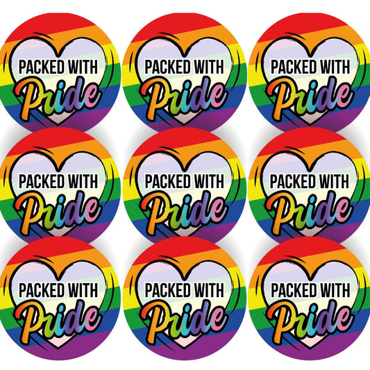 144 Colourful LGBT Packed With Pride Hearts 30mm Glossy Stickers