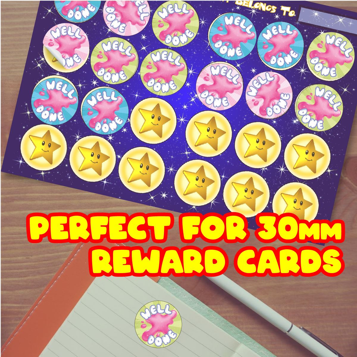 120 Bubblegum Well Done 30mm Bubble Gum Scented Reward Stickers for Teachers, Parents and Party Bags