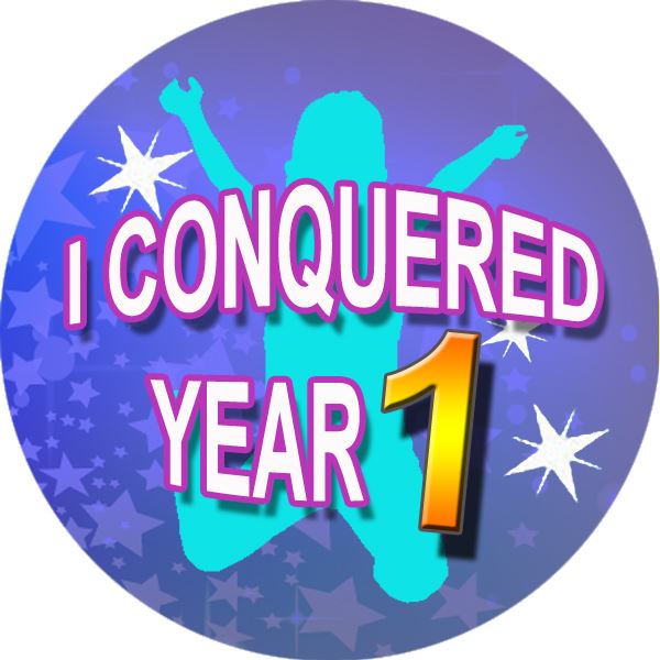 144 I Conquered Year 1 - End of Term Year K Teacher Reward Stickers Size 30mm