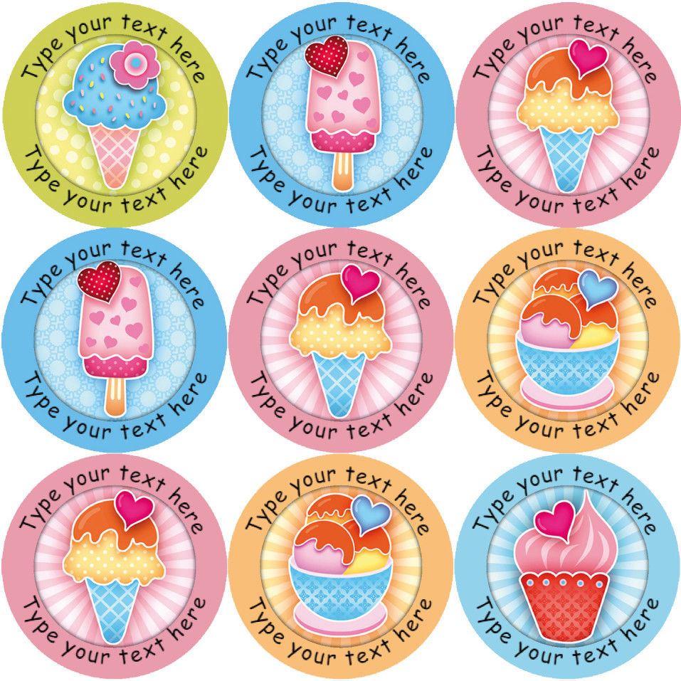 144 Personalised Summer Ice Cream 30mm Reward Stickers for School Teachers, Parents and Nursery