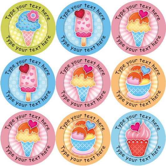 144 Personalised Summer Ice Cream 30mm Reward Stickers for School Teachers, Parents and Nursery
