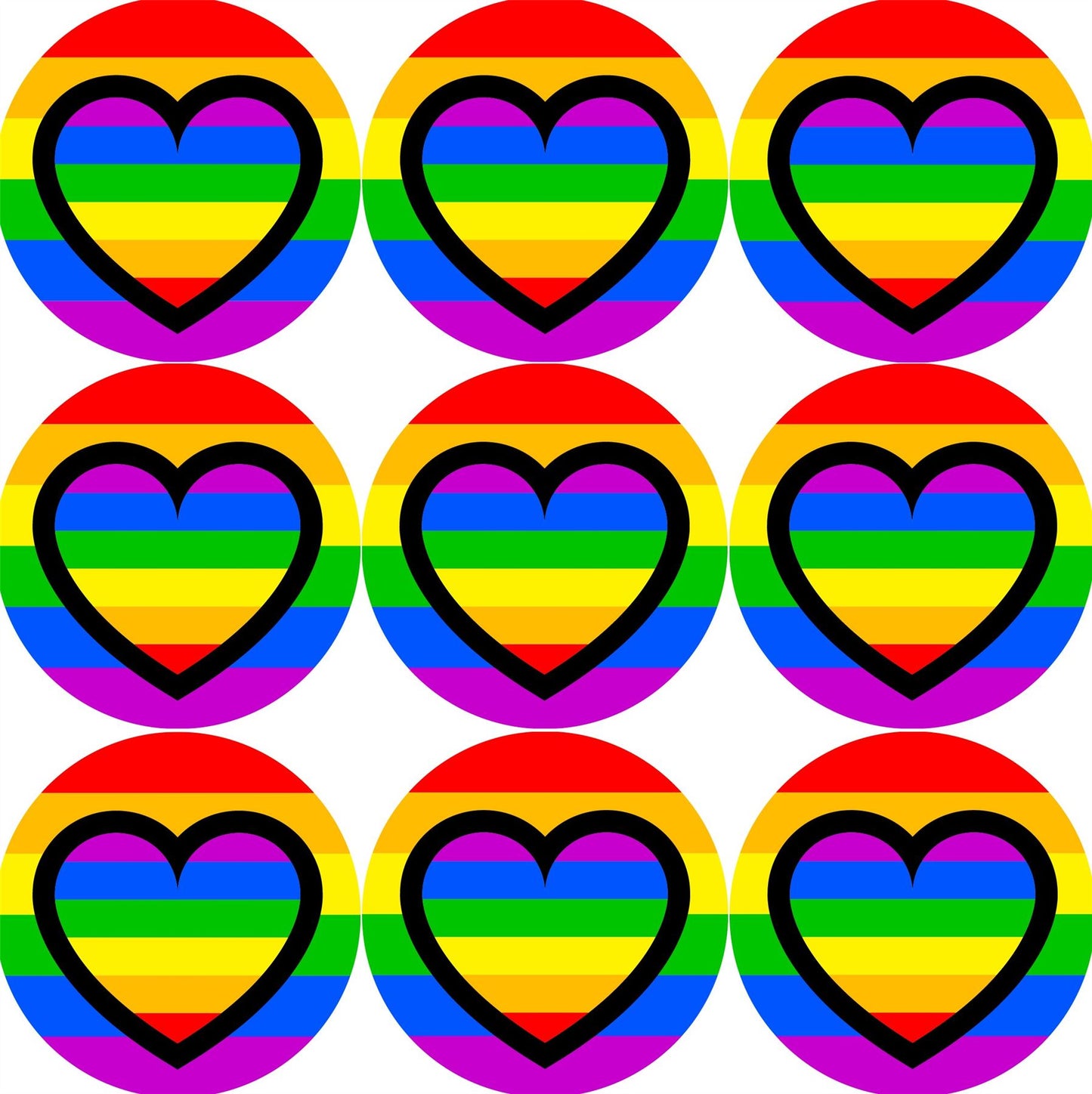 144 Rainbow Hearts 30mm Rainbow themed Heart Stickers