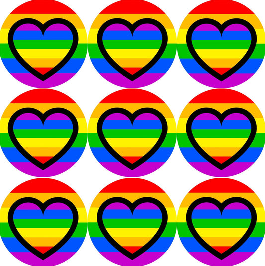 144 Rainbow Hearts 30mm Rainbow themed Heart Stickers