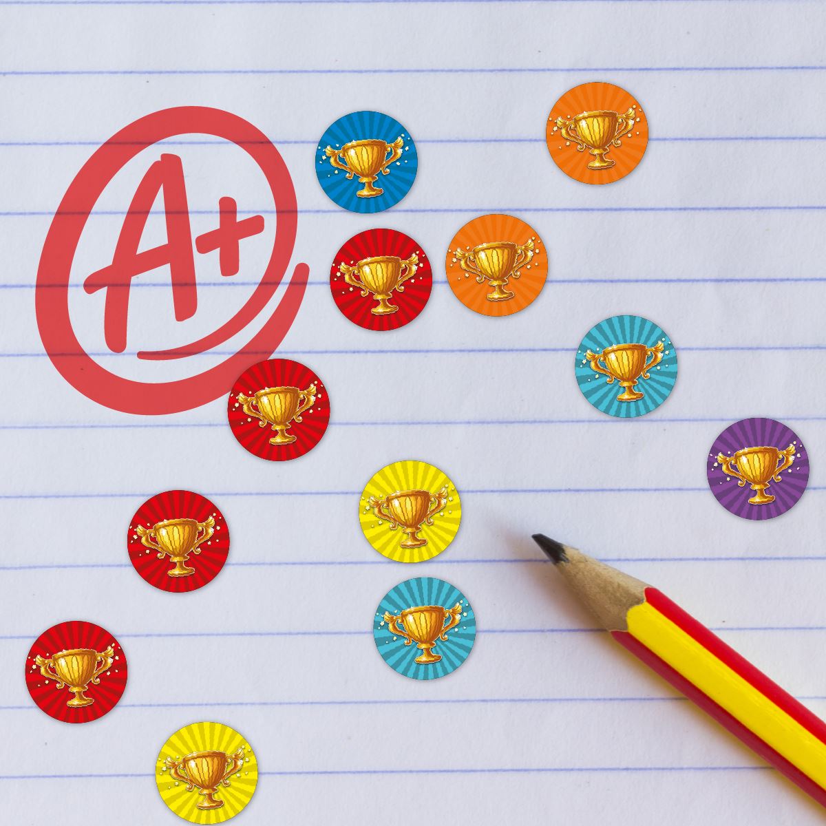 900 Mini Trophy Award Dot 10mm Spot Reward Stickers for Teachers and Planner Charts