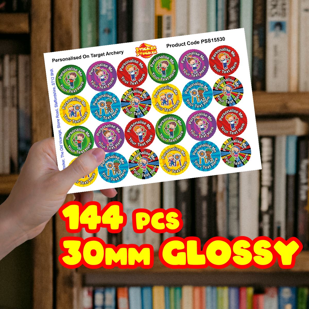 144 On Target Archery Themed Personalised 30mm Reward Stickers for School Teachers, Parents and Nursery