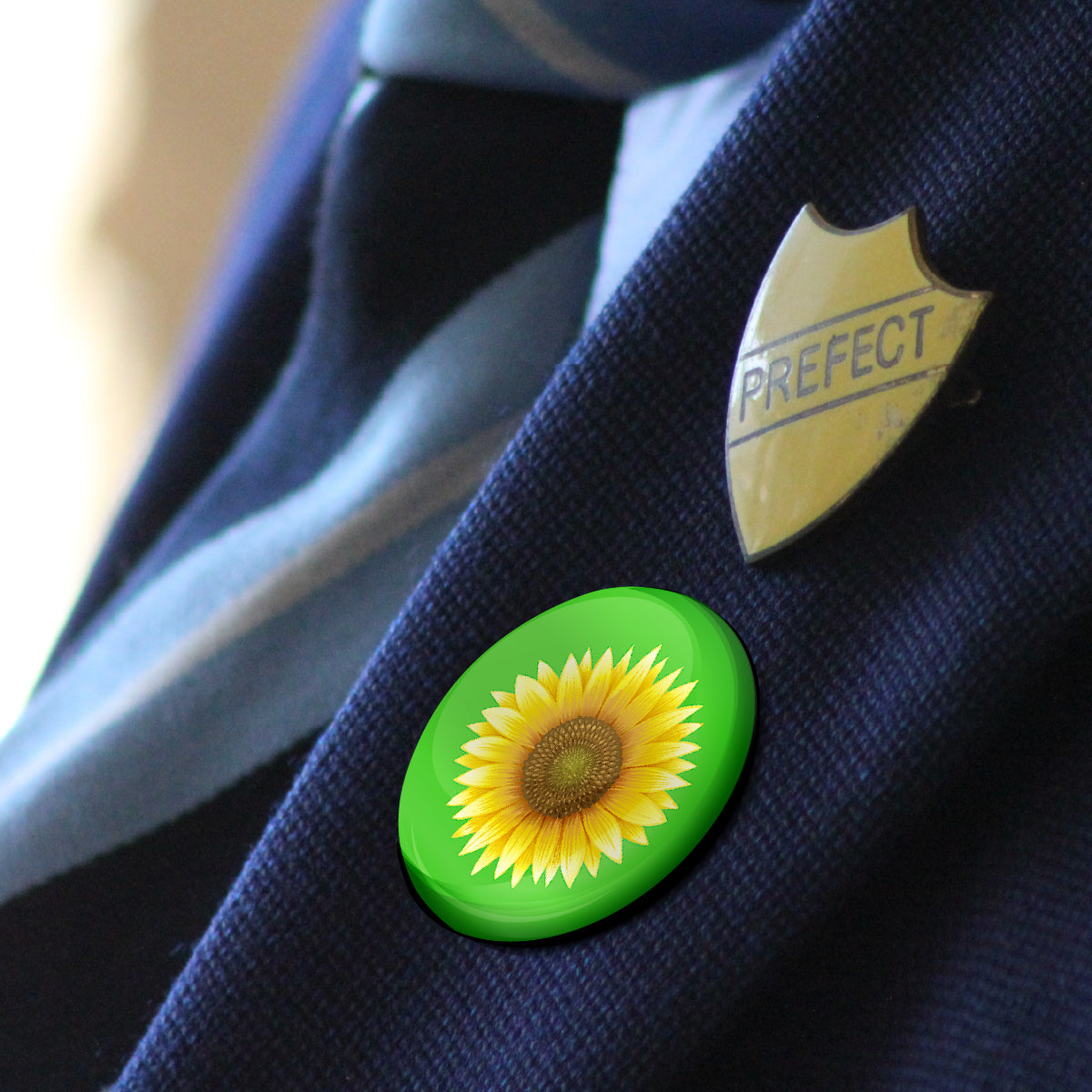 20 x Sunflower on Green Button Badges (Pack of 20 Pin Badges - 38mm)