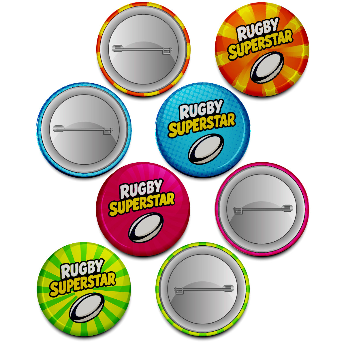 20 x Rugby Superstar Badge 38mm (Pack of 20 Pin Badges - 38mm)
