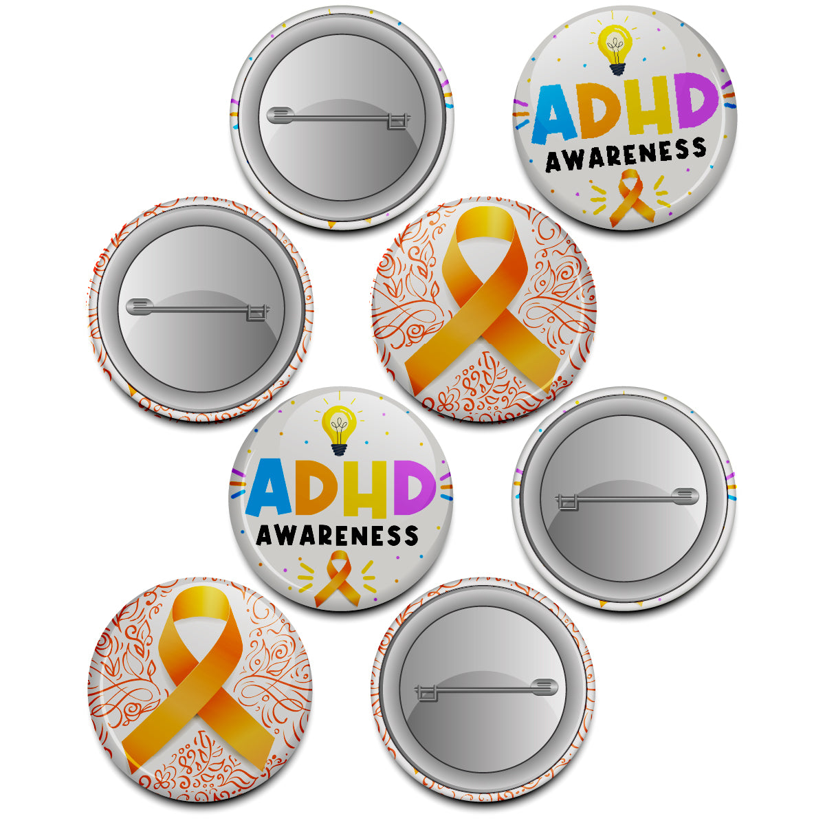 20 x ADHD Awareness Button Badges (Pack of 20 Pin Badges - 38mm)