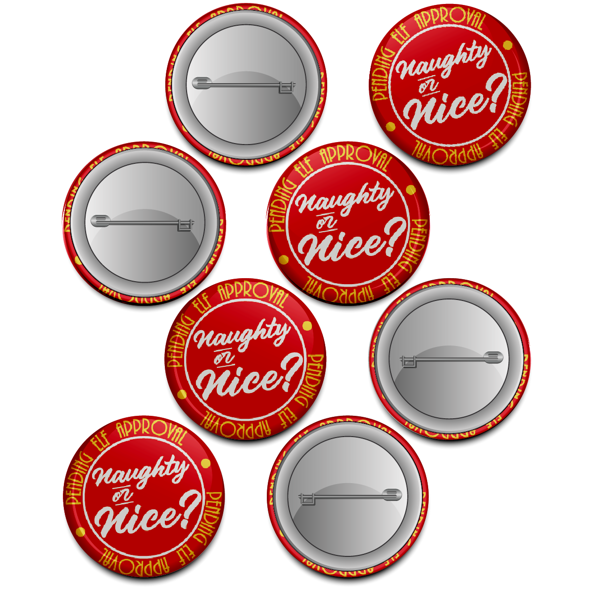 20 x Naughty or Nice Santa Button Badges (Pack of 20 Pin Badges - 38mm)