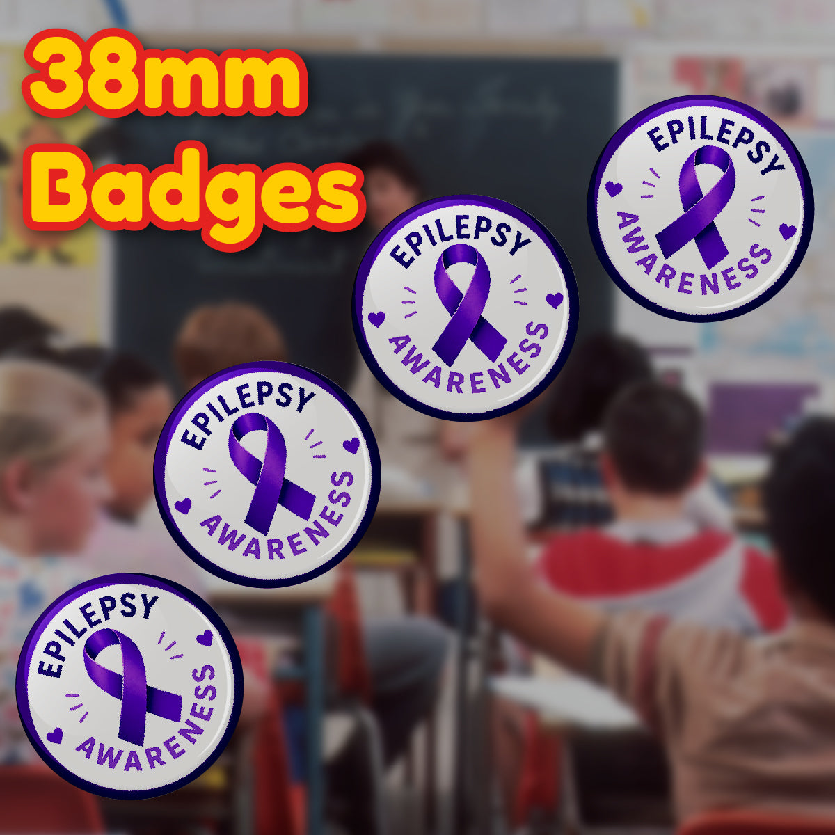 20 x Epilepsy Awareness Button Badges (Pack of 20 Pin Badges - 38mm)