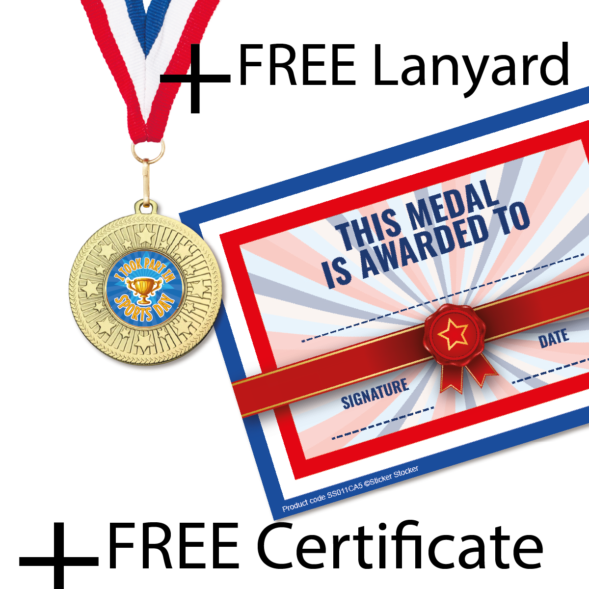 I Took Part in Sports Day Medal FREE Ribbon and Certificate 50mm Metal