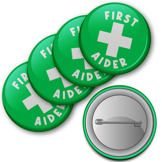 20 x First Aider Button Badges (Pack of 20 Pin Badges - 38mm)