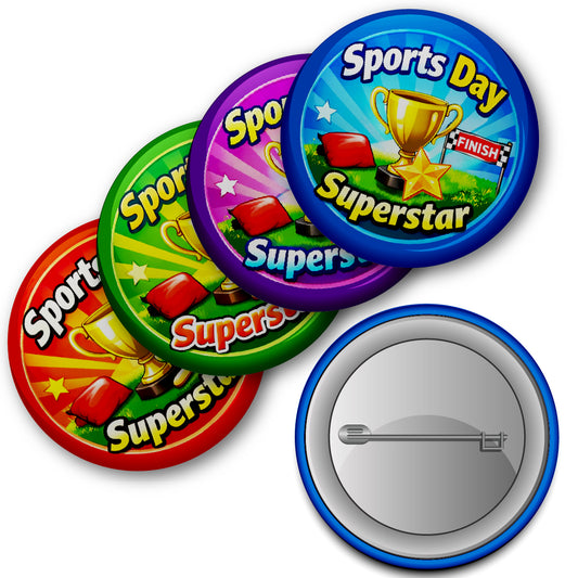 20 x Sports Day Superstar Button Badges (Pack of 20 Pin Badges - 38mm)