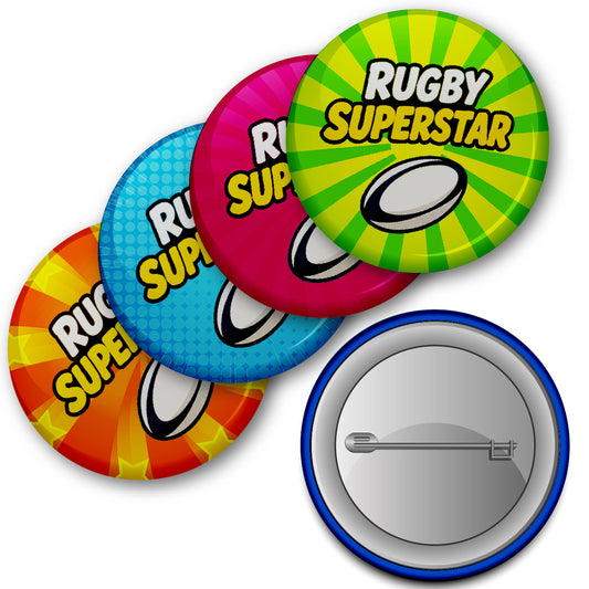 20 x Rugby Superstar Badge 38mm (Pack of 20 Pin Badges - 38mm)