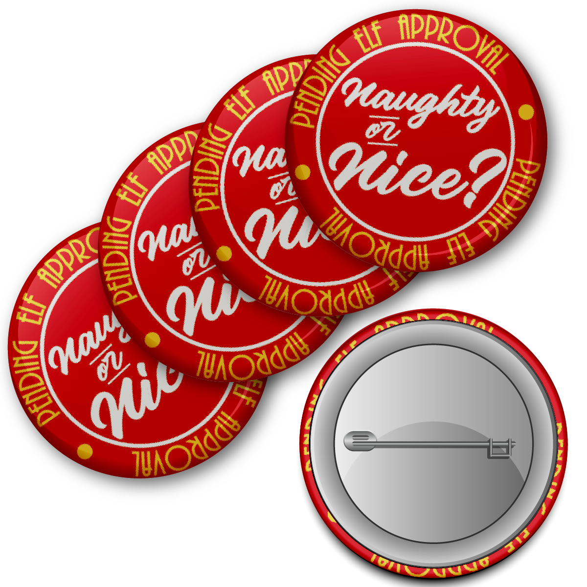 20 x Naughty or Nice Santa Button Badges (Pack of 20 Pin Badges - 38mm)