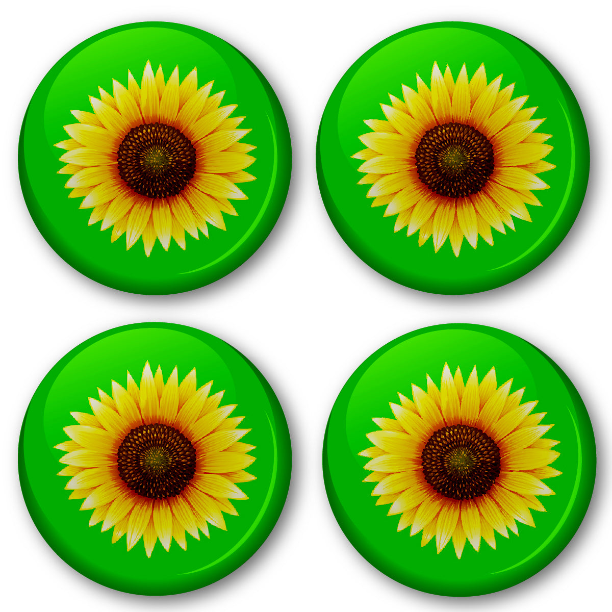 20 x Sunflower on Green Button Badges (Pack of 20 Pin Badges - 38mm)