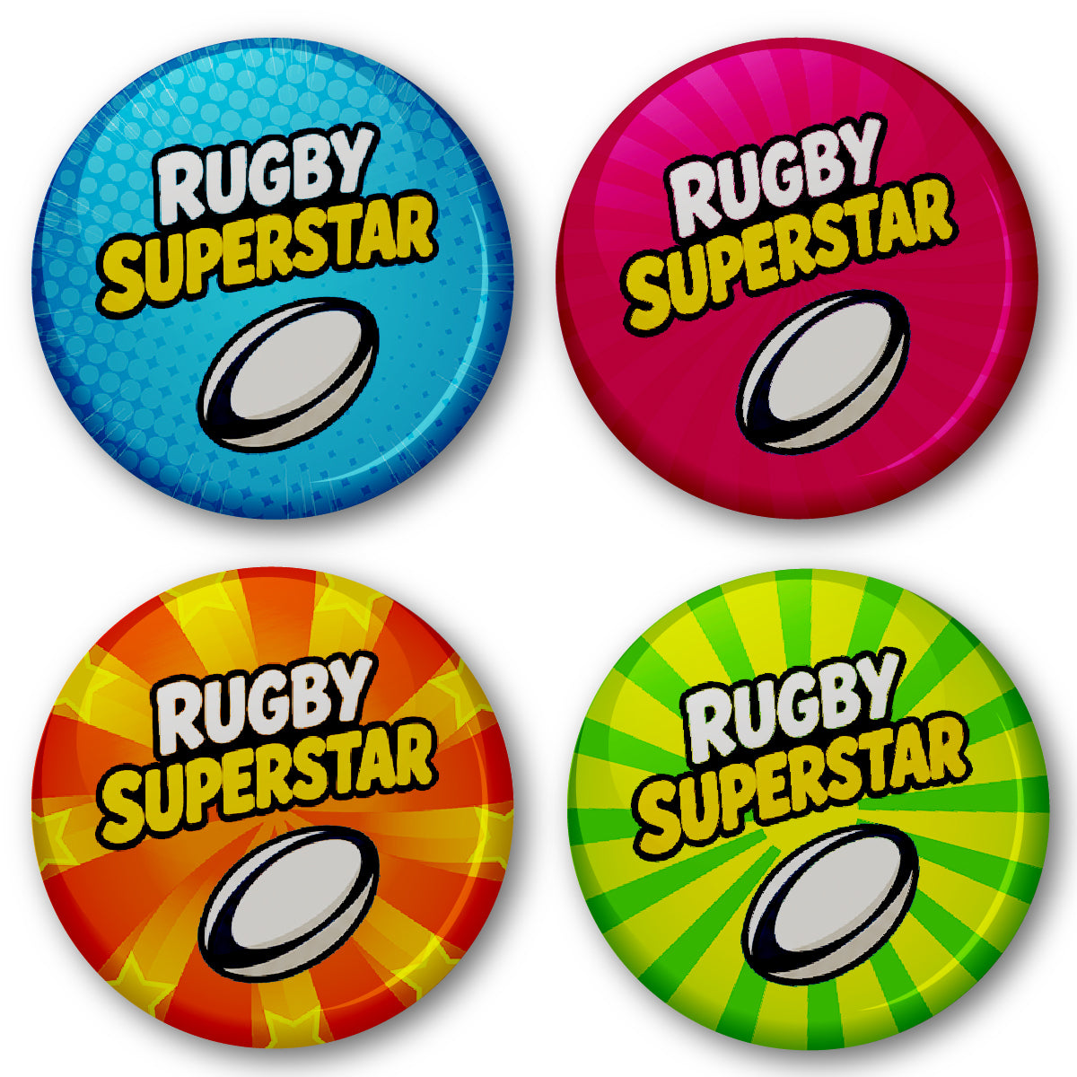20 x Rugby Superstar Badge 38mm (Pack of 20 Pin Badges - 38mm)