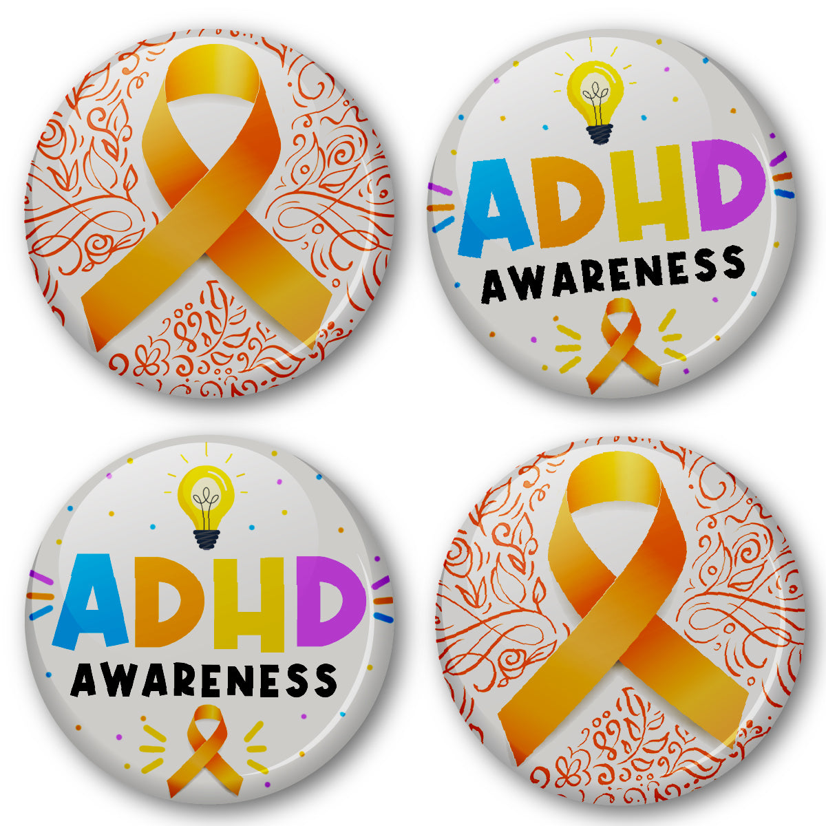 20 x ADHD Awareness Button Badges (Pack of 20 Pin Badges - 38mm)