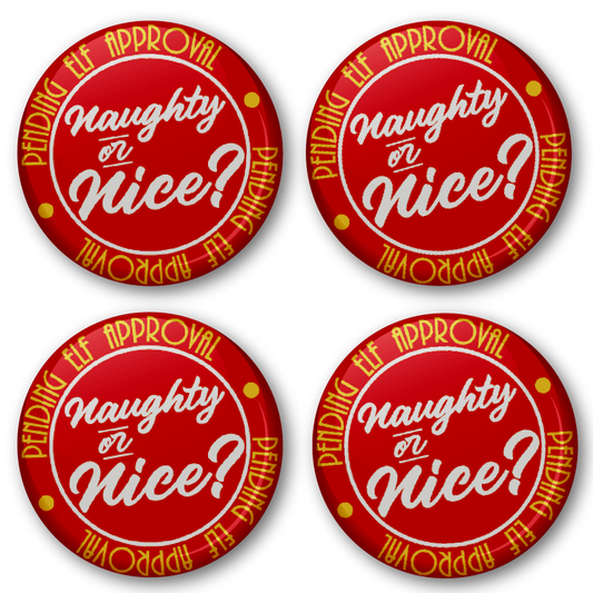20 x Naughty or Nice Santa Button Badges (Pack of 20 Pin Badges - 38mm)