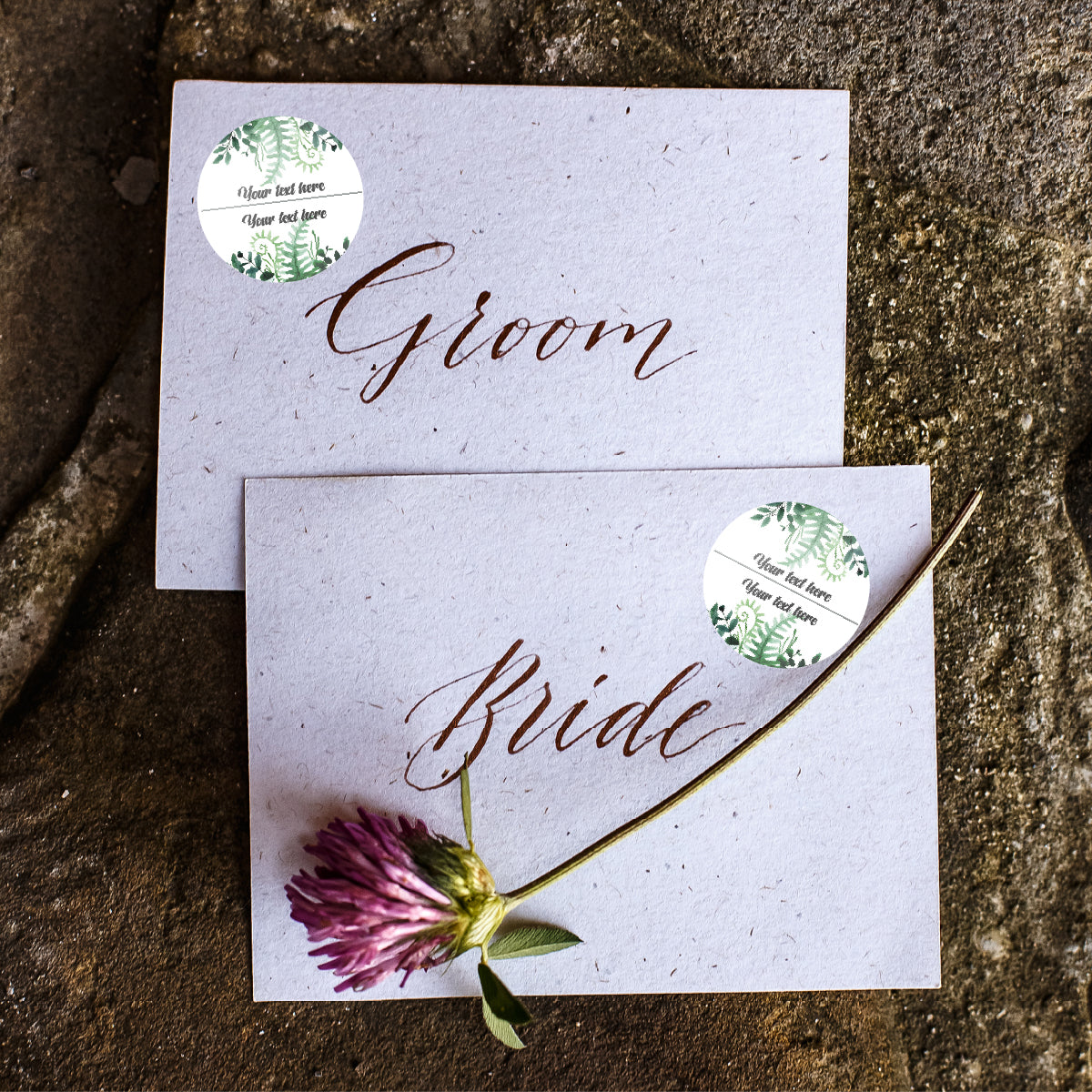 144 Fern Leaf Personalised 30mm Floral Stickers Events, Weddings, Crafts, Engagement