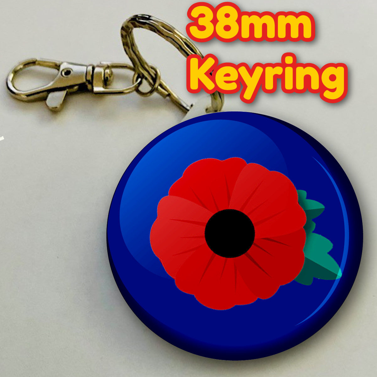 Poppy Flower Keyring 38mm  (Pack of 8 Key Rings - 38mm)