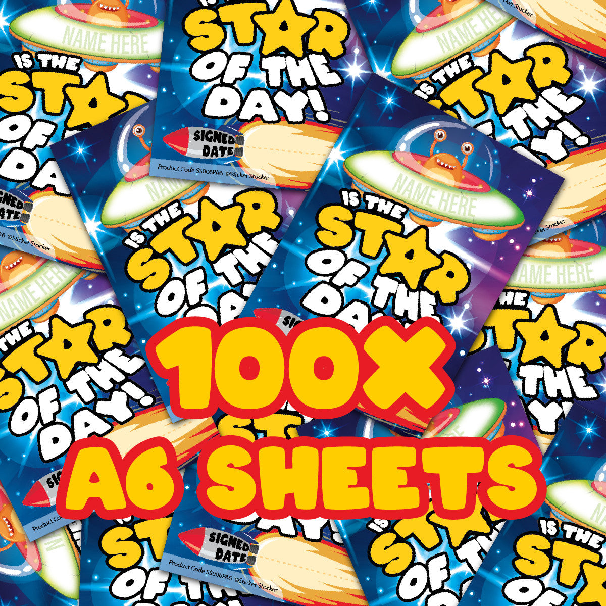 Sticker Stocker - A6 Praise Note Pad 100 Sheet Incentive Chart Rewards - Star of the Day Space Alien