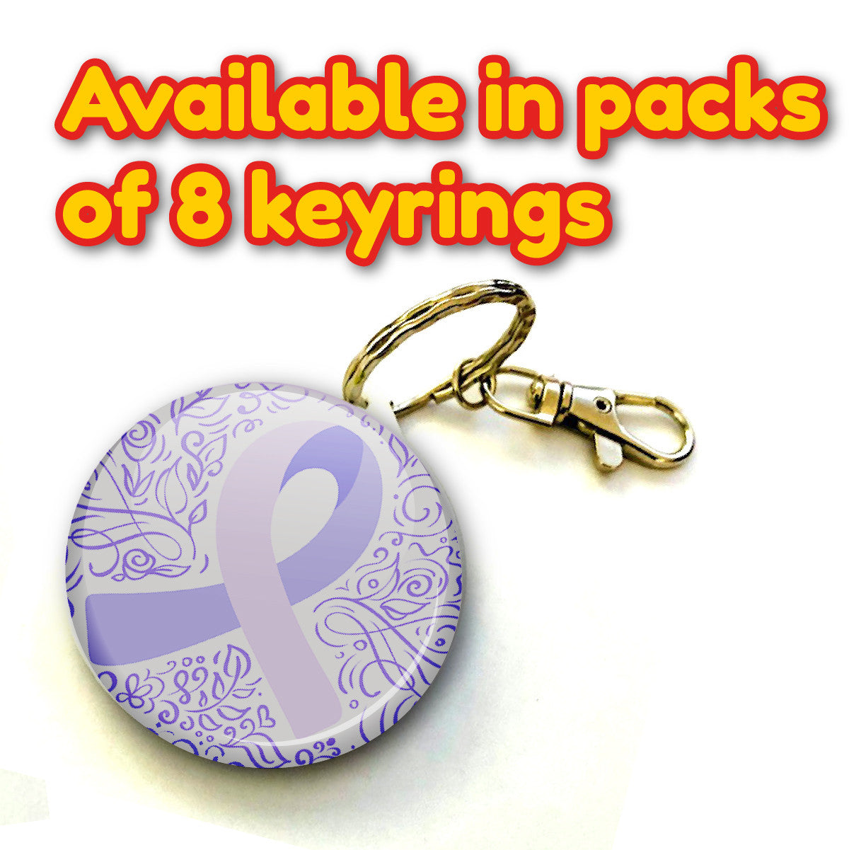 Purple Ribbon Cancer Awareness Keyring 38mm  (Pack of 8 Key Rings - 38mm)