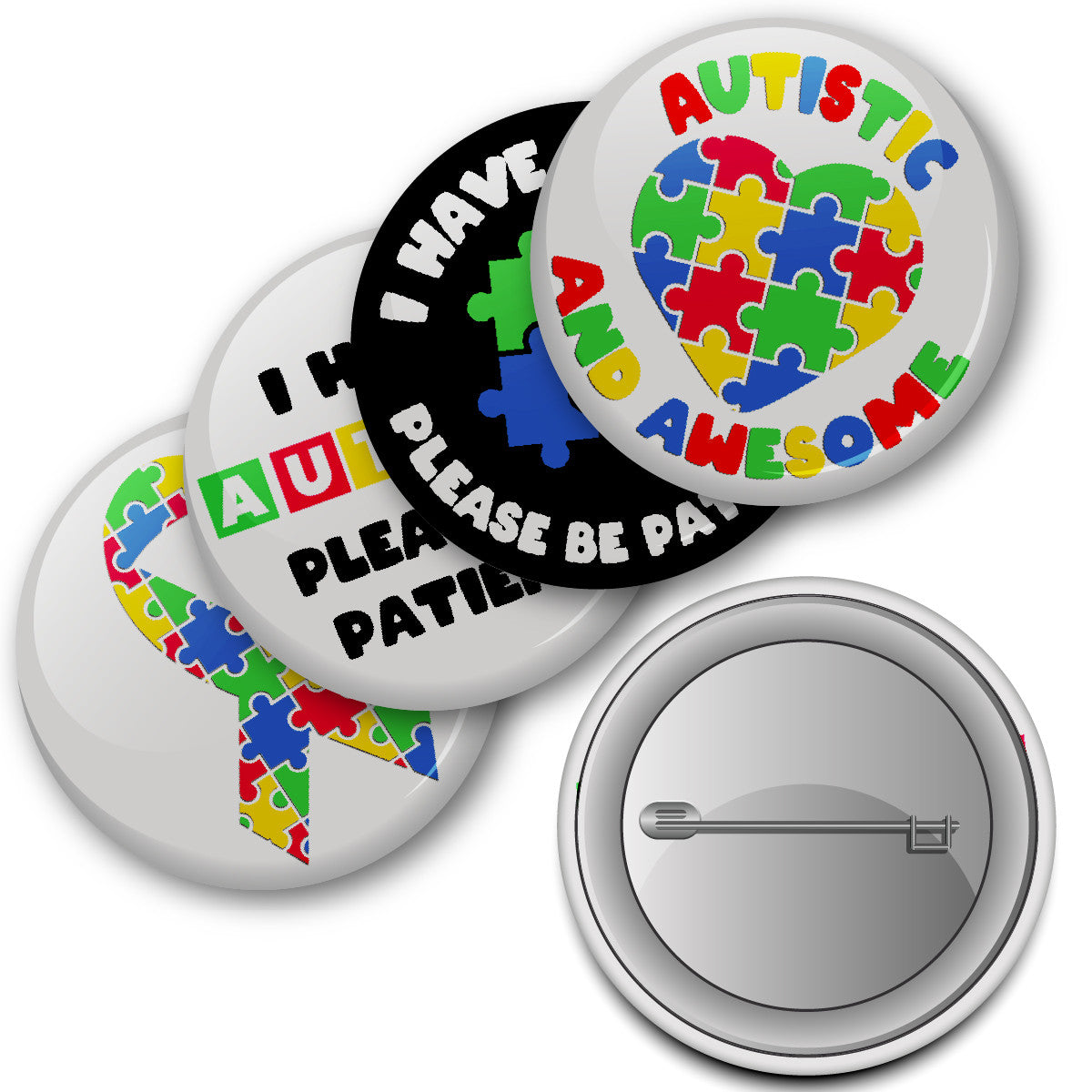 Sticker Stocker - Autism Button Badges (Pack of 20 Pin Badges - 38mm) Autistic Awareness