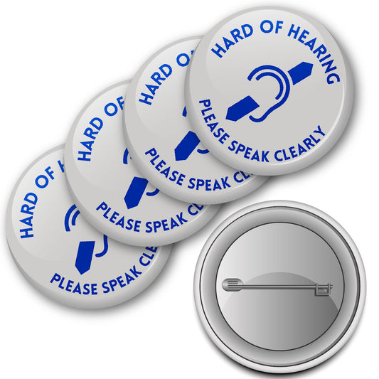 Sticker Stocker - Hard of Hearing Awareness Button Badges (Pack of 20 Pin Badges - 38mm)