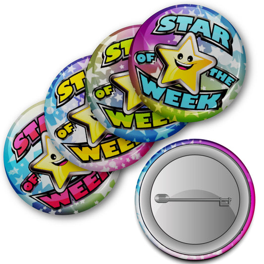 Sticker Stocker - Star of the Week Reward Button Badges (20 Pin Badges - 38mm)