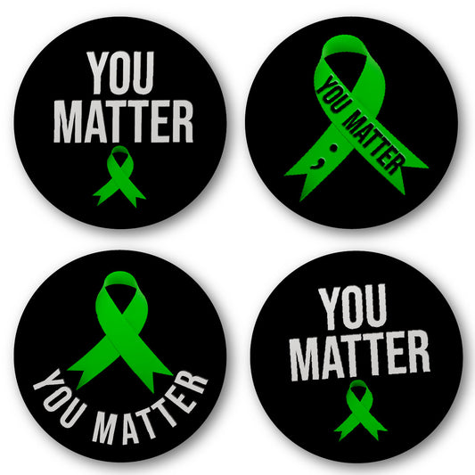 Mental Health You Matter Green Ribbon Suicide Awareness Button Badges (Pack of 20 Pin Badges - 38mm)