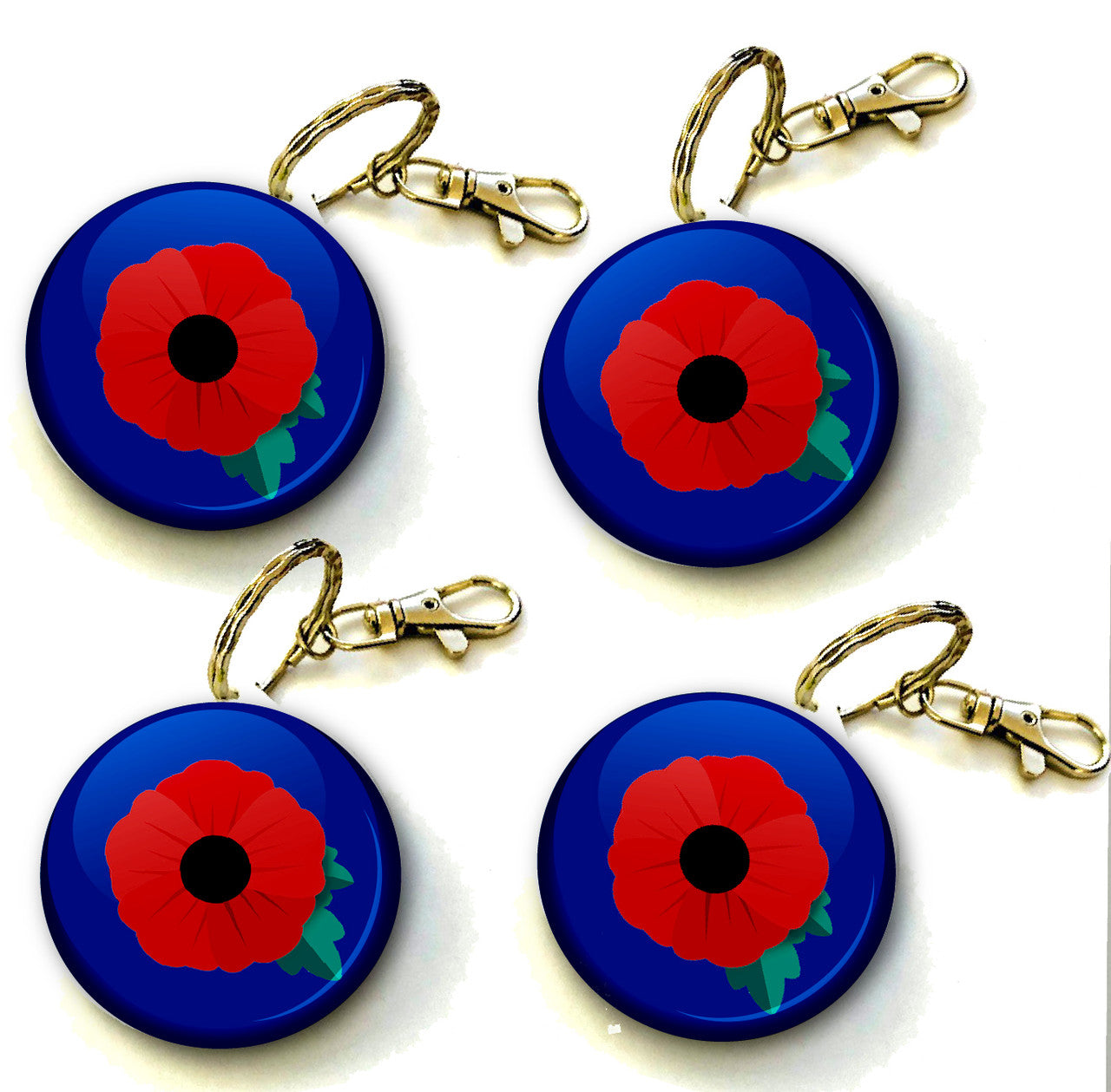 Poppy Flower Keyring 38mm  (Pack of 8 Key Rings - 38mm)