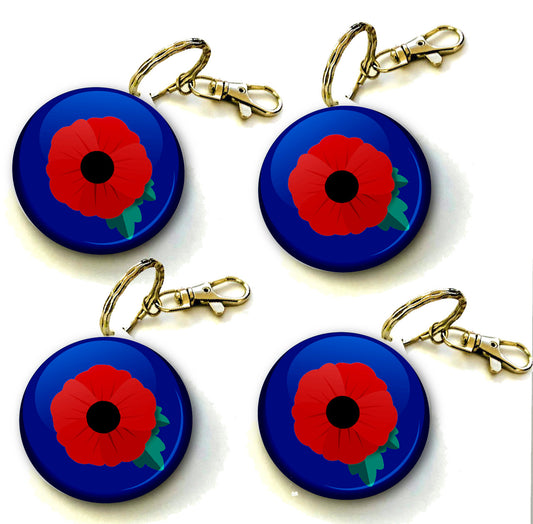 Poppy Flower Keyring 38mm  (Pack of 8 Key Rings - 38mm)